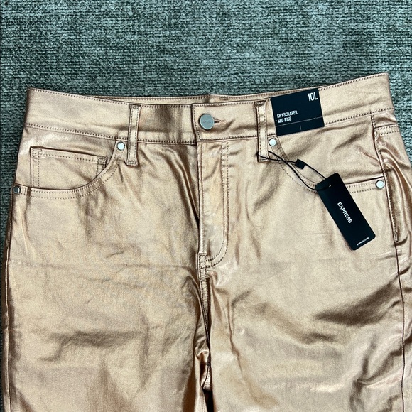 Express Rose Gold Skyscraper Mid Rise Women Coated Jeans size 10L - Picture 4 of 9